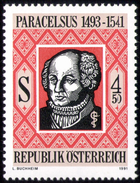 Paracelsus, Philippus Theophrastus Aureolus Bombastus von Hohenheim, the “father of chemistry and the reformer of materia medica,” the “Luther of Medicine,” the “godfather of modern chemotherapy,” the founder of medicinal chemistry, the founder of modern toxicology, a contemporary of Leonardo da Vinci, Martin Luther, and Nicholas Copernicus, was born near or in the village of Einsiedeln near Zurich, Switzerland, on 10 or 14 November 1493.
http://m.toxsci.oxfordjournals.org/content/53/1/2.full Austria-27-Sep-1991-Scott-1546.jpg